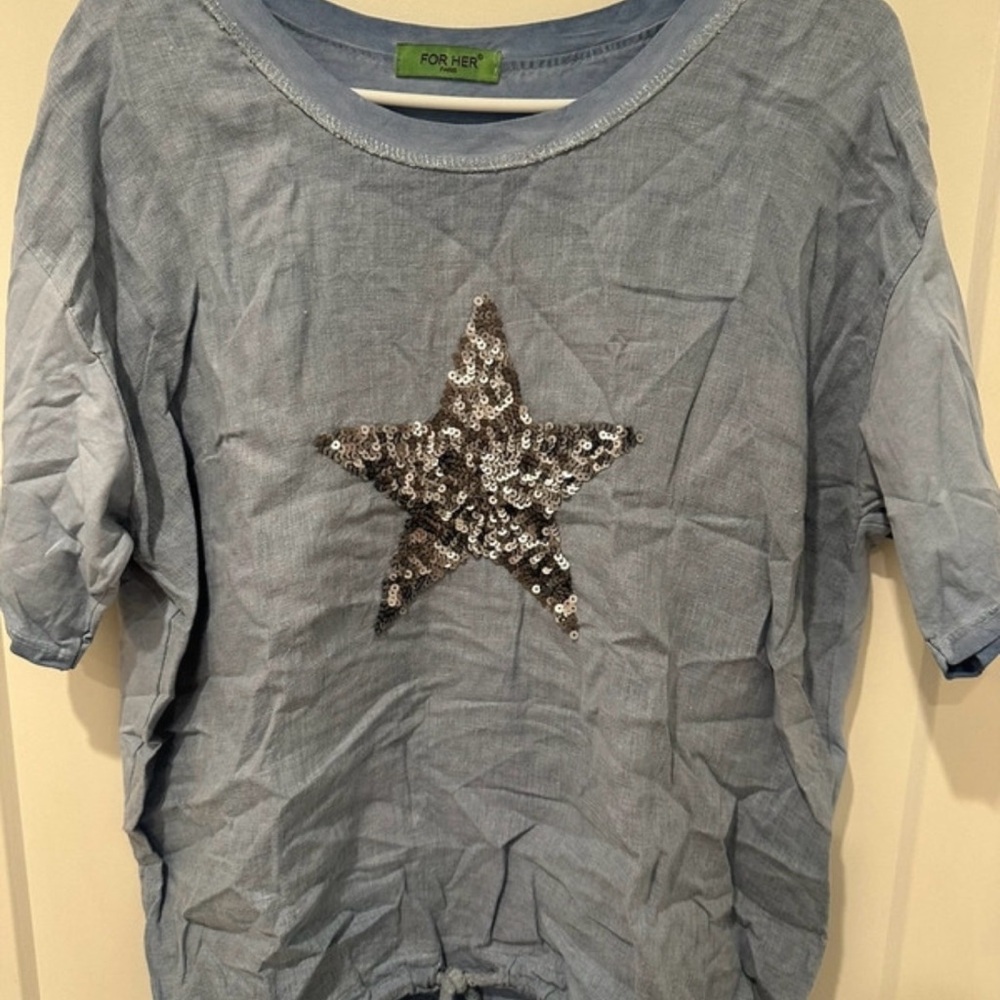Blue Top with Silver Sequin Star